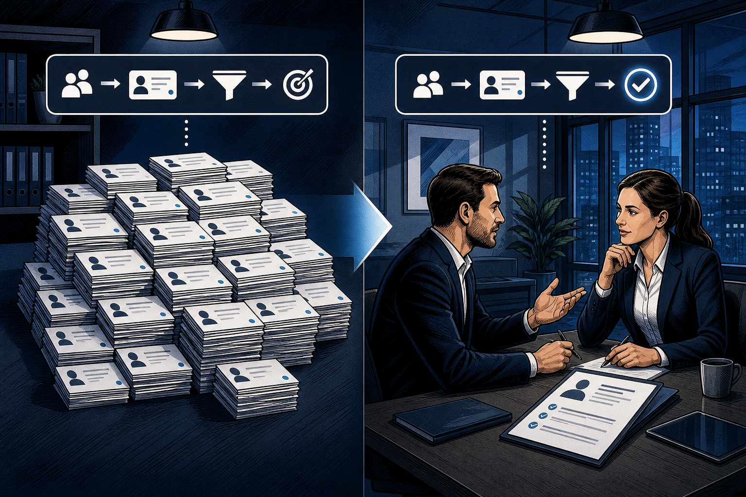 Comic-Illustration zum Vergleich von B2B-Leadliste und vorqualifiziertem Entscheidertermin